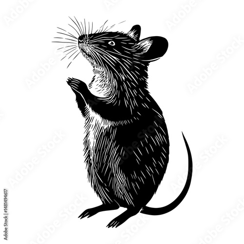 Rat dance wood block print animal rodent white vector