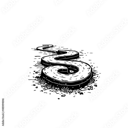 Intricate winding path illustration, embodying journey and destination symbolism