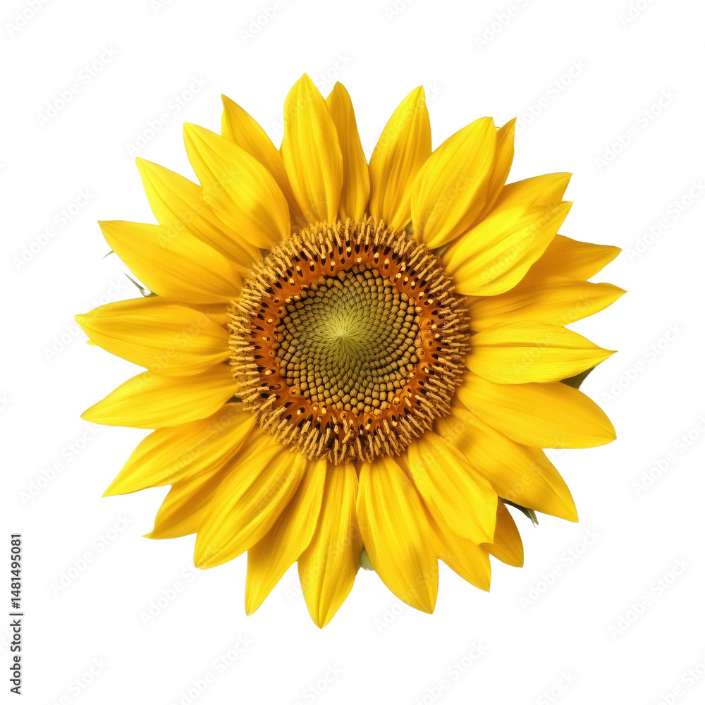 Naklejka premium Bright sunflower with vibrant yellow petals and intricate center details, isolated on transparent background