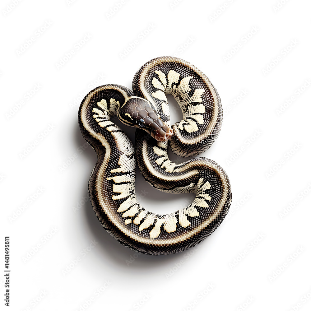 Obraz premium Beautiful photograph of coiled ball python showcasing its unique pattern and colors, evoking sense of wonder and fascination