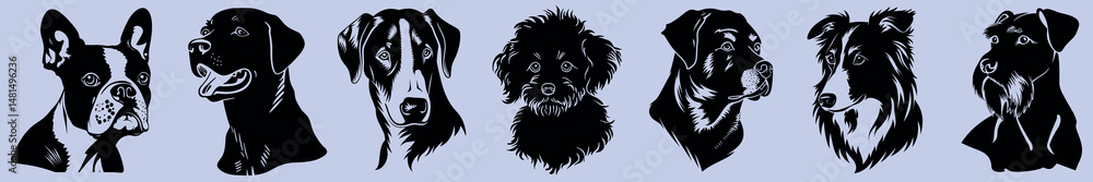 Fototapeta premium Stylized dog breed silhouettes, isolated vector set