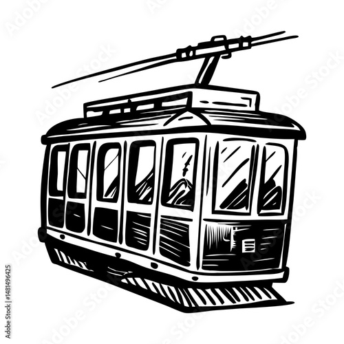 Vintage style illustration of cable car