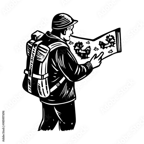 Hiker map illustration in vintage style