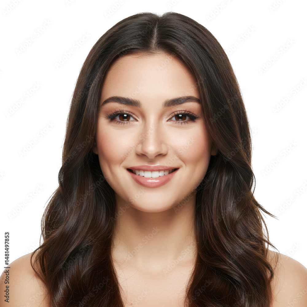 Portrait of a smiling woman with long hair isolated on transparent background Portrait of a smiling woman with long hair isolated on transparent background