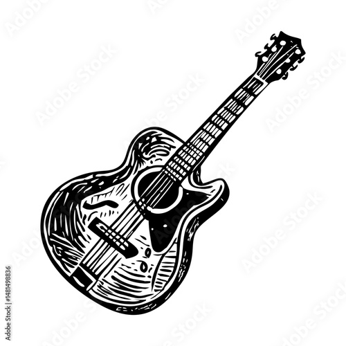 A vintage style illustration of guitar