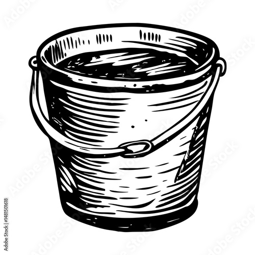 Water bucket illustration in vintage style