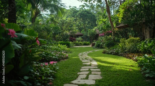 Wallpaper Mural A winding stone pathway through a lush green and vibrant garden Torontodigital.ca