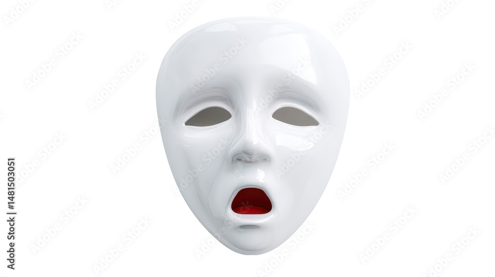 A dramatic white mask expressing fear and sadness. transparent background A dramatic white mask expressing fear and sadness. transparent background