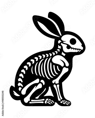 Rabbit Skeleton Black Icon Vector Logo