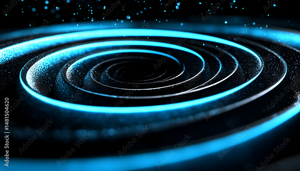 Fototapeta premium Abstract swirling vortex with glowing cyan light trails; digital art, futuristic design, cosmic background.