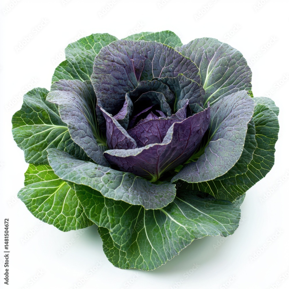 Obraz premium Closeup of a Fresh Red Cabbage on White Background
