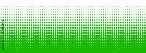 Green color halftone gradient texture. Vanishing cartoon polka dot background. Repeating dotted gradation pattern. Fading comic pop art overlay backdrop. Raster halftone effect wallpaper. Vector