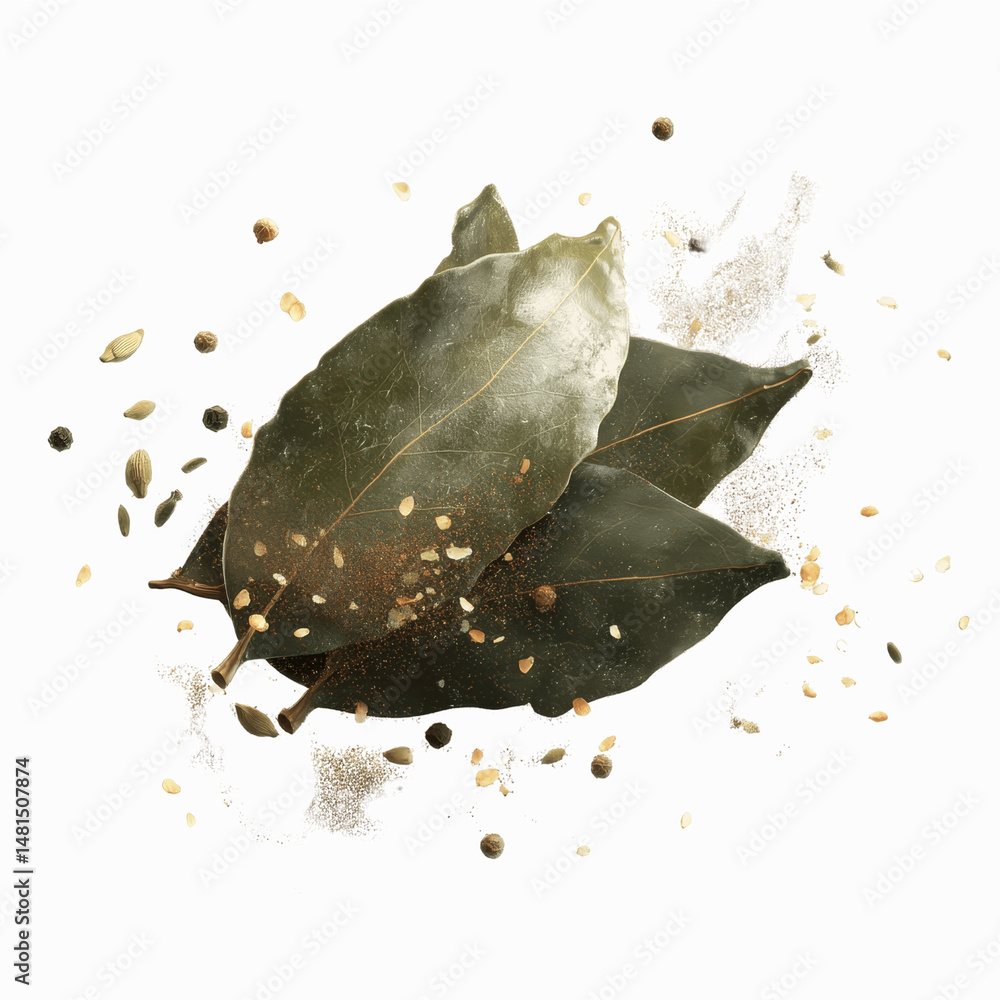 Fototapeta premium Aromatic Bay Leaves and Spices Burst