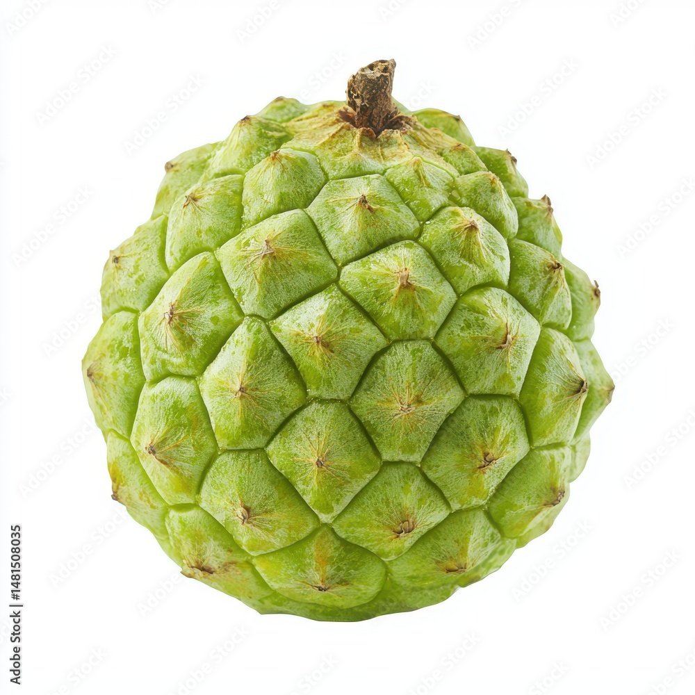 Closeup of a Ripe Green Cherimoya on White Background Closeup of a Ripe Green Cherimoya on White Background