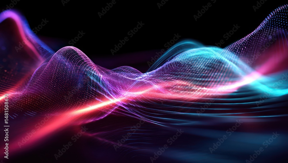 Glowing energy wave patterns formed by plexus designs, visualizing digital data in a modern format. Glowing energy wave patterns formed by plexus designs, visualizing digital data in a modern format.