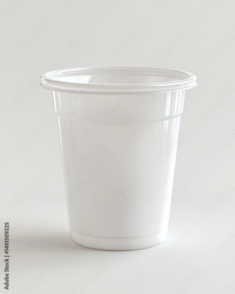 Clean white plastic cup isolated on white background studio shot minimalist style disposable container for beverage Clean white plastic cup isolated on white background studio shot minimalist style disposable container for beverage