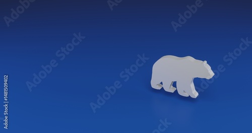 Isolated realistic white bear icon with shadow. Located on the right side of the scene. 3d illustration on transparent background