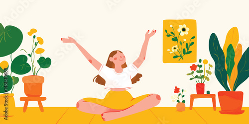 A joyful woman practices yo...