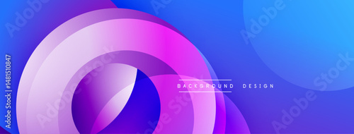 Abstract background features overlapping circles. Gradient colors shift from blue to purple, creating dynamic visual effect. Modern design element.