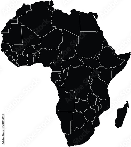 Map of africa in flat style Black and white