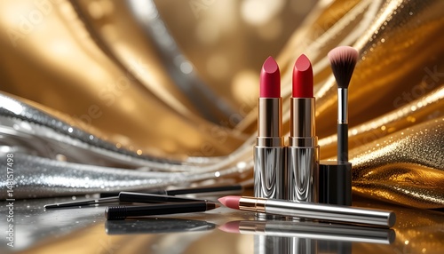 make up brushes and lipstick