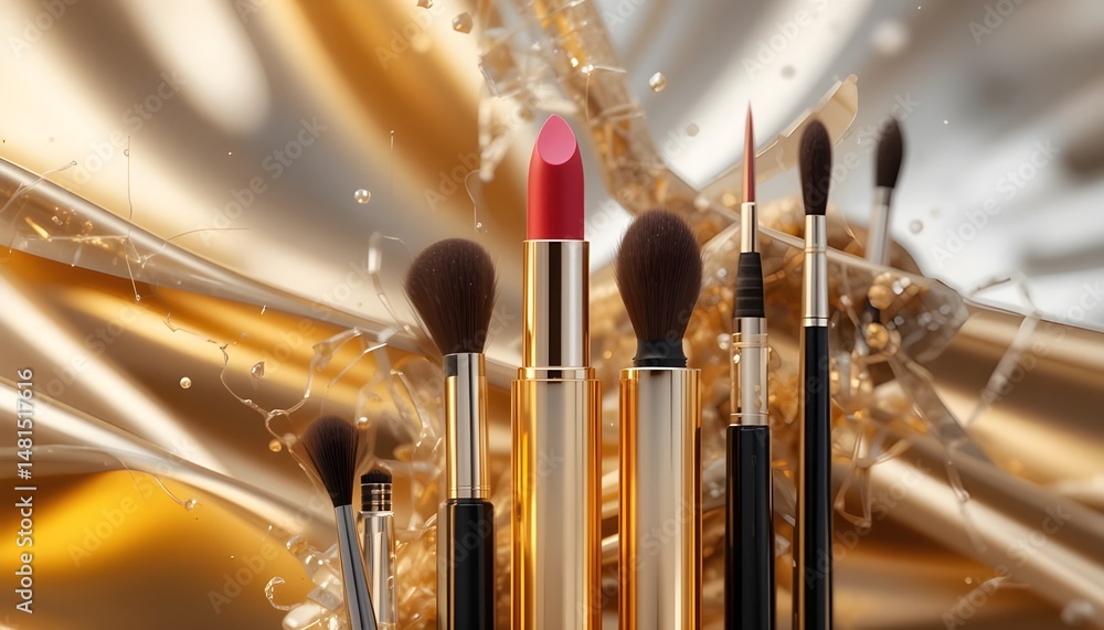 Obraz premium make up brushes and lipstick
