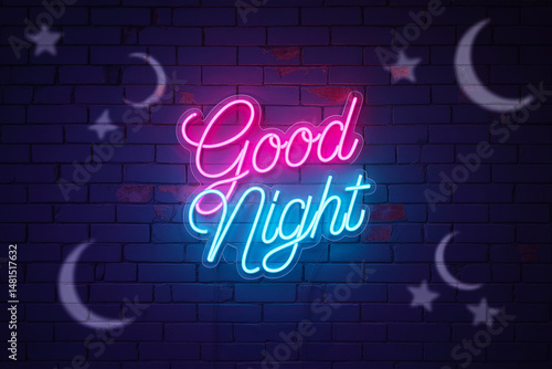 Neon 'Good Night' sign with starry background.