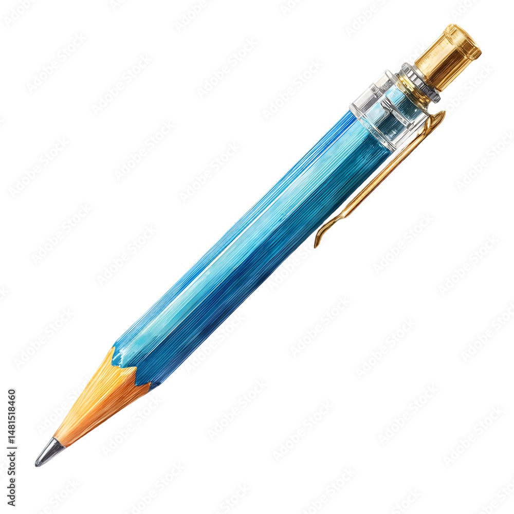 Naklejka premium Elegant Mechanical Pencil: A close-up shot features a stunning, photorealistic mechanical pencil, capturing intricate details with its sleek metallic accents and refined design.