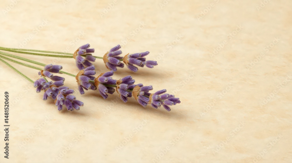 Fototapeta premium Fresh Lavender Sprig on Beige Background