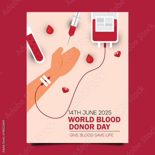 Vertical flyer template for world blood donor day, Featuring Human Donated Blood
