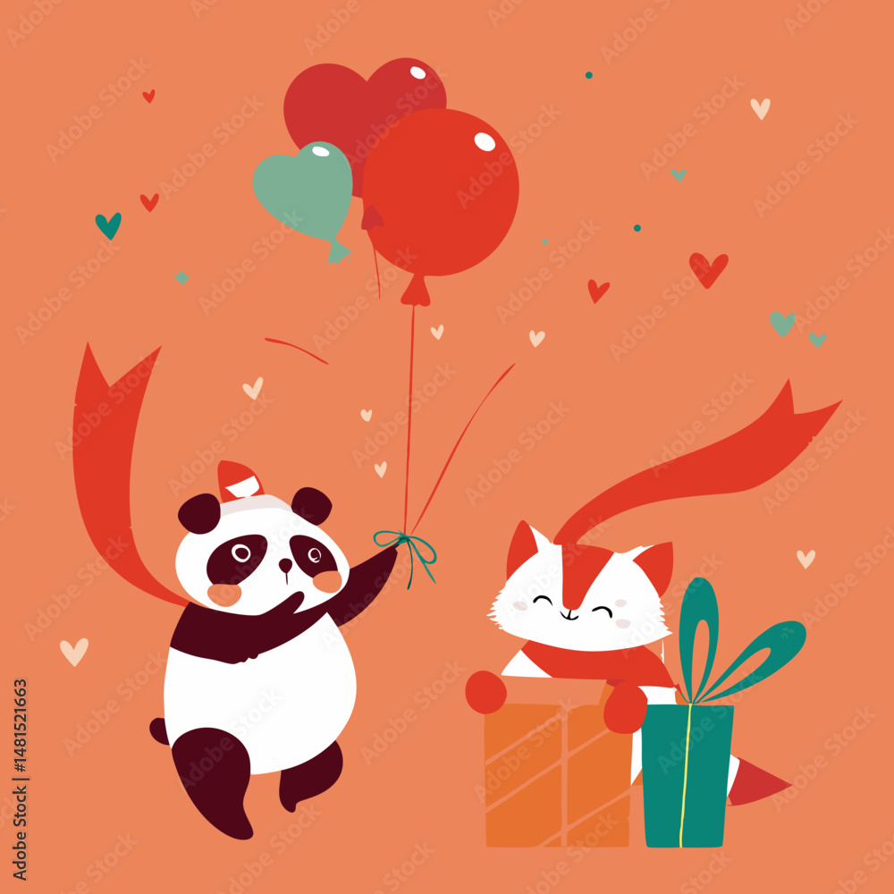 Naklejka premium Adorable animal couple vector for Valentine’s Day cards—perfect for love-themed designs, prints, and gifts.