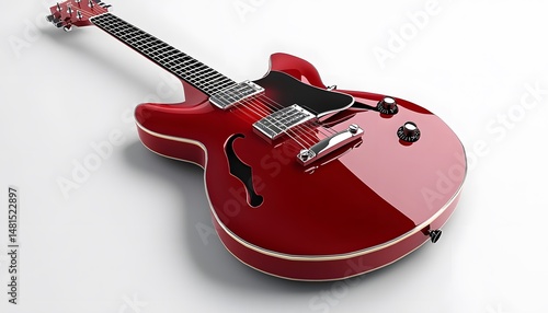 A glossy red electric guitar angled against a plain background.