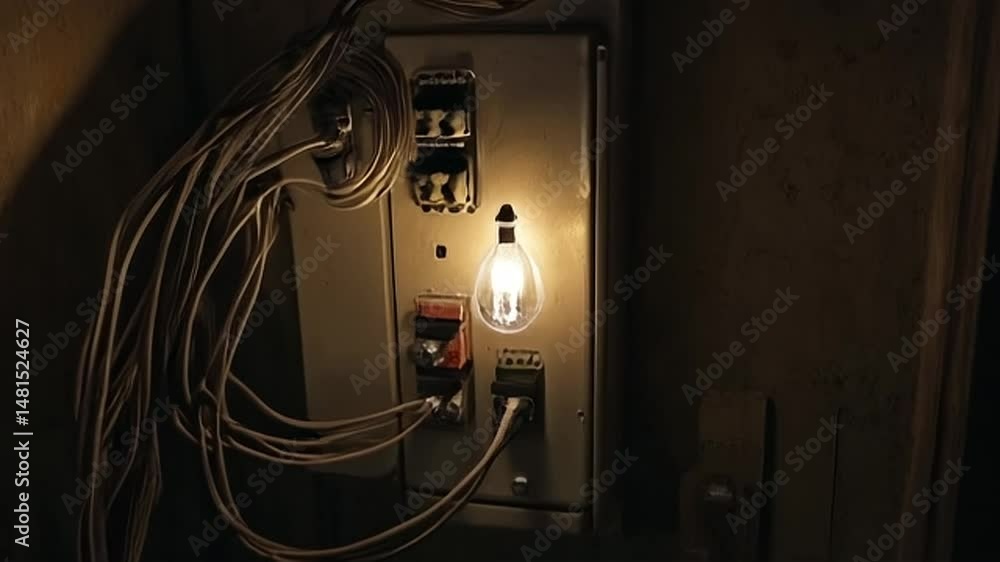 Illuminating Electrical Panel Amidst Wires and Shadow, A Glimpse into Hidden Mechanics and Infrastructure Illuminating Electrical Panel Amidst Wires and Shadow, A Glimpse into Hidden Mechanics and Infrastructure