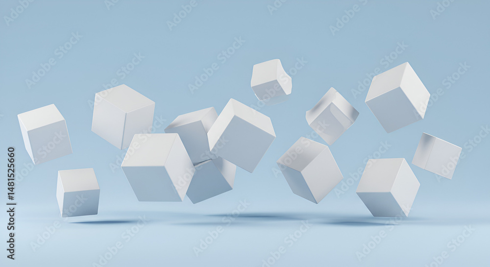 Minimalist White Cubes Arranged on a Light Blue Surface with Modern Geometric Aesthetics Minimalist White Cubes Arranged on a Light Blue Surface with Modern Geometric Aesthetics
