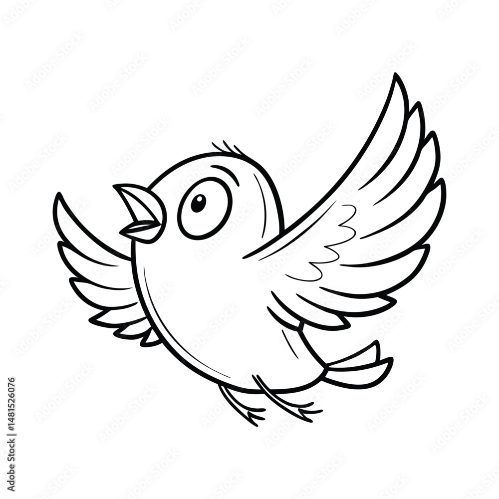 Obraz premium A cheerful, cartoon-style bird depicted in flight with open wings, beak agape in a joyful expression.