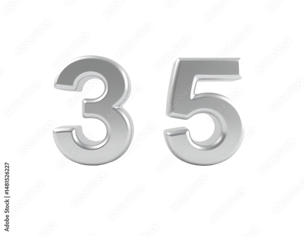 3D Render of Silver Number 35 on Transparent Background 3D Render of Silver Number 35 on Transparent Background