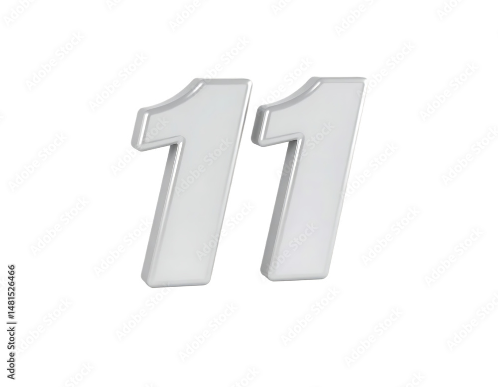 3D Silver Number Eleven on Transparent Background 3D Silver Number Eleven on Transparent Background