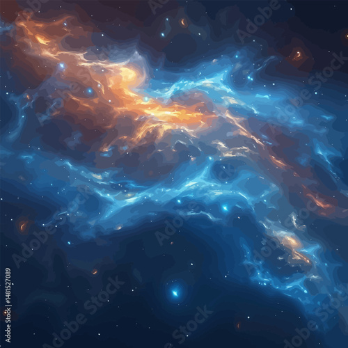 Ethereal blue nebula background with soft cosmic smoke and glowing light particles, mystical space atmosphere for creative fantasy and astronomical concepts.