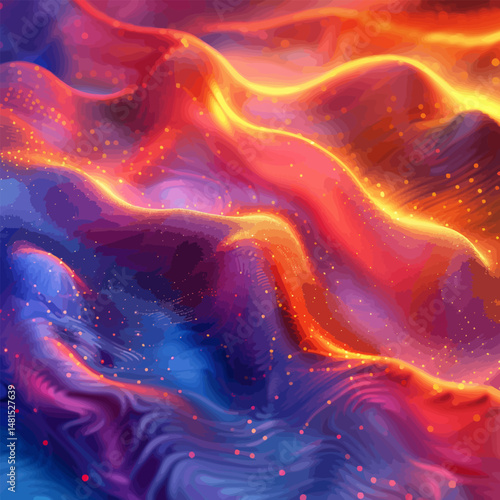 Vibrant abstract background with colorful flowing waves in orange, purple, and blue tones, modern artistic texture with soft gradients and organic motion.