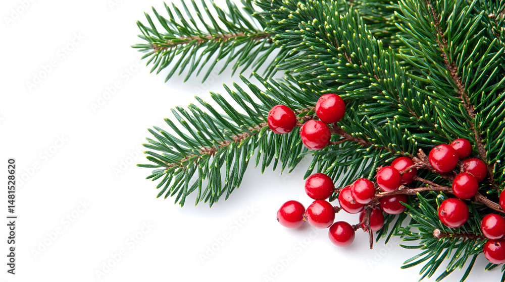 A decorated Christmas tree branch displays red holiday balls, a classic winter celebration ornament A decorated Christmas tree branch displays red holiday balls, a classic winter celebration ornament