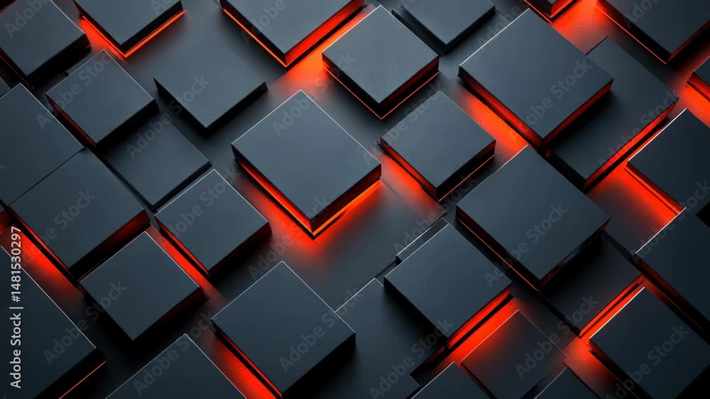 Abstract dark gray cubes with orange glowing edges, creating a three-dimensional pattern Abstract dark gray cubes with orange glowing edges, creating a three-dimensional pattern