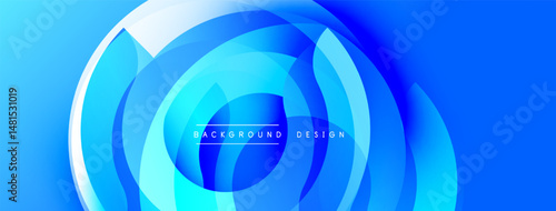 Abstract blue background features concentric circles, gradients, dynamic shapes. Modern design evokes energy, technology, innovation.