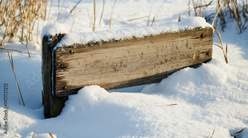 Wallpaper Mural Winter scene: aged wooden sign covered in fresh snow  Torontodigital.ca
