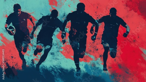 Rugby Players Running  Action  Sport  Silhouette  Abstract Art