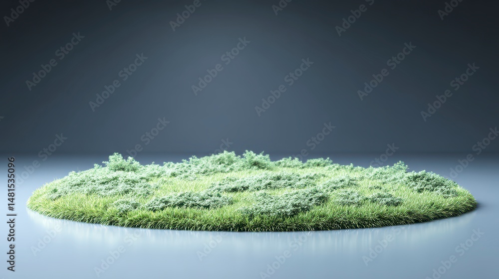 Fototapeta premium Lush Green Grass Patch 3D Render Nature Isolated Background Circular Field Meadow