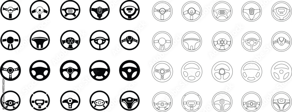 steering wheel vector icon set . steer sign . driving symbol for Automobile, machine . isolated transparent background solid outline signs for Test drive mobile concept designs. and editable stroke steering wheel vector icon set . steer sign . driving symbol for Automobile, machine . isolated transparent background solid outline signs for Test drive mobile concept designs. and editable stroke
