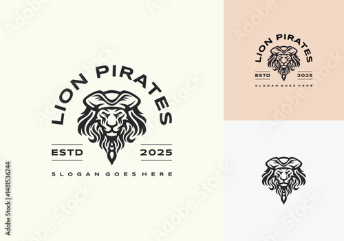 Pirate Lion head logo retro vintage vector