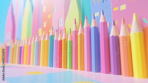 Colorful Pencils Cityscape  Pastel Rainbow Art Supplies