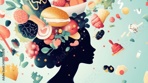 Woman Silhouette Surrounded by Food Illustration