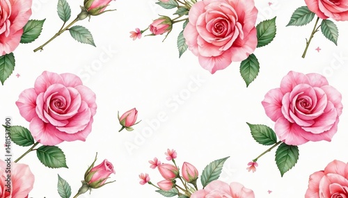 Delicate watercolor roses & buds, repeating pattern, petals, fabric